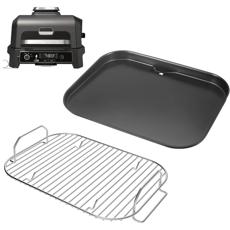 GriHero Flat Top Griddle Plate and Grill Rack for Ninja Woodfire Pro XL OG850 OG901 Outdoor Series, Non-Stick Pan & Stainless Steel Rack Set for Ninja Woodfire XL XSKOGXLRSRKEU