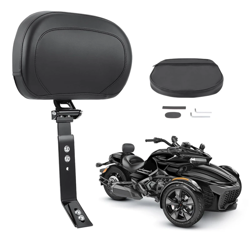 Aferrizu Adjustable Driver Backrest Front Rider Back Rest Compatible with Can Am Spyder F3/F3-L/F3-S/F3-T 2015-2025 (with Storage Pouch)