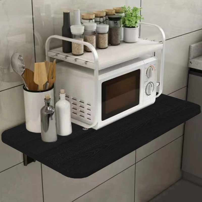 Shally Dogan Folding Wall Table, 80 x 60 cm, Wood, Folding Shelf, Versatile Space-Saving Wall Shelf, PC Desk, Dining Table, Living Room, Living Room, Bathroom, Kitchen (Black)