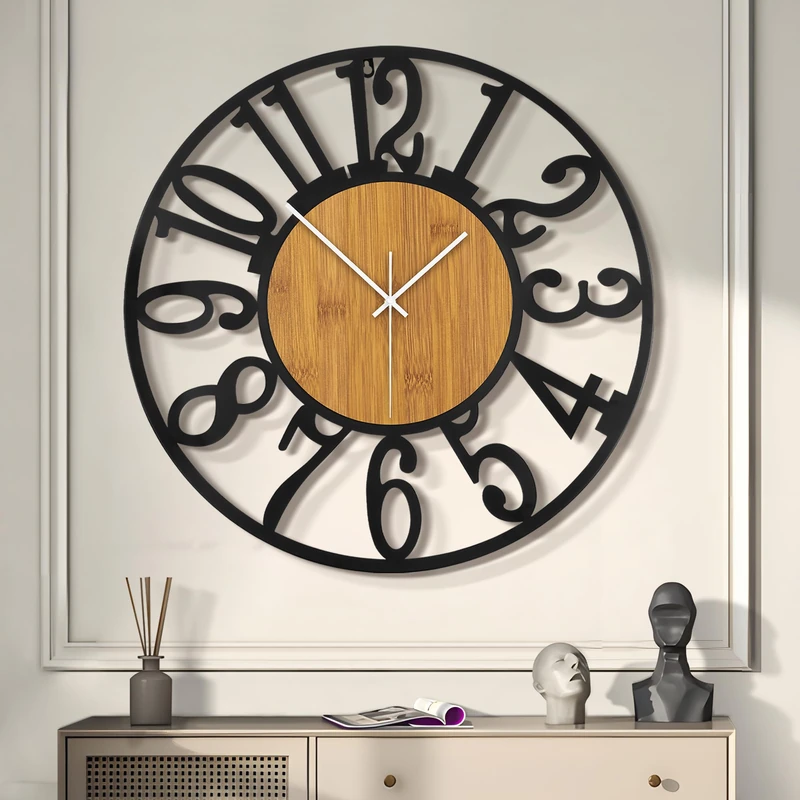 LEIKE Large Wall Clocks,Silent,Non Ticking,Battery Operated Rustic Round Modern Big Wood Wall Clock for Living Room, Bedroom,Kitchen,Farmhouse,Office,Home Decor