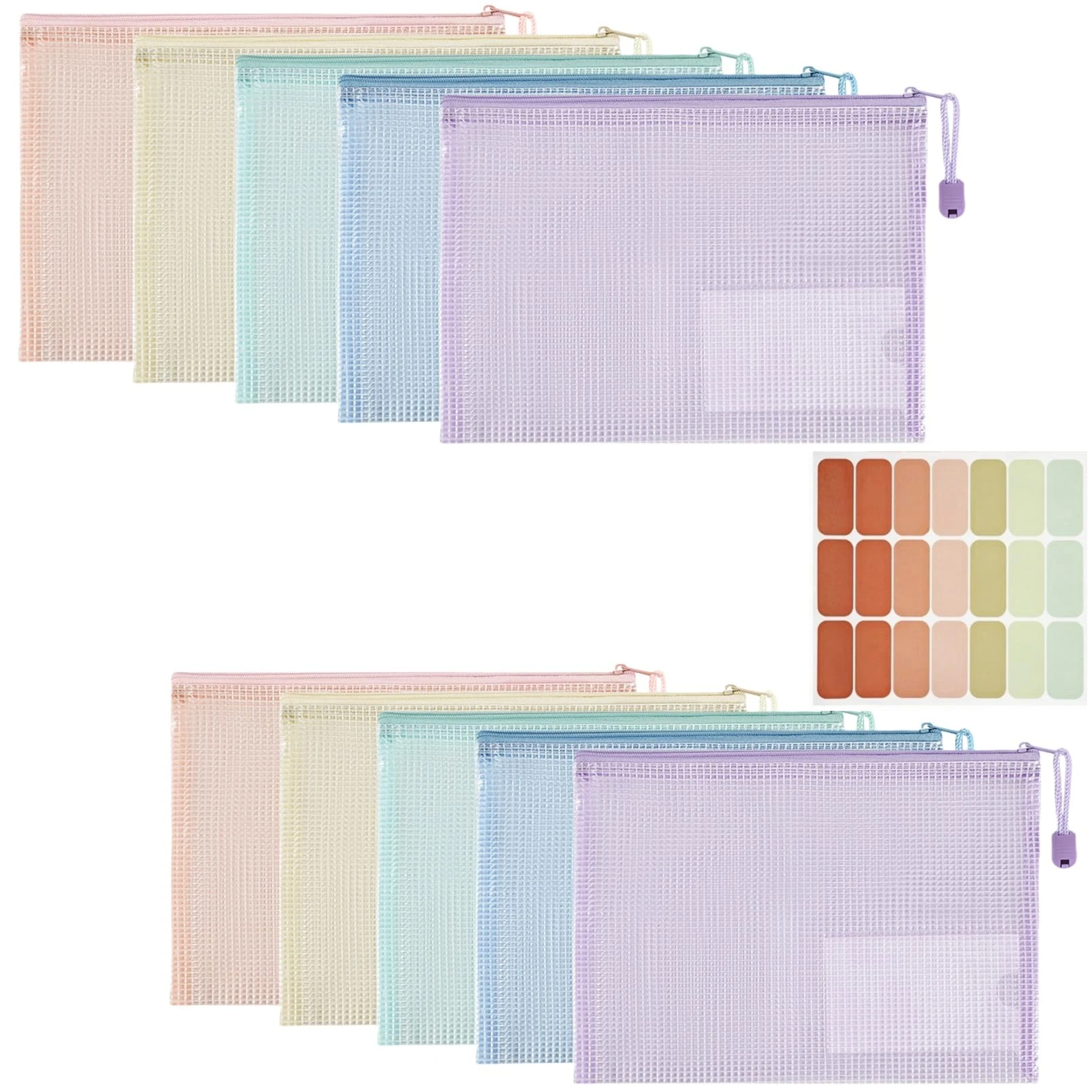 Havnidy Plastic Wallets A4, 10 PCS Zip Pouches, Zip Lock Bags Mesh Document Wallet Document, A4 Zip Wallets for School, Office, Home &Travel Storage