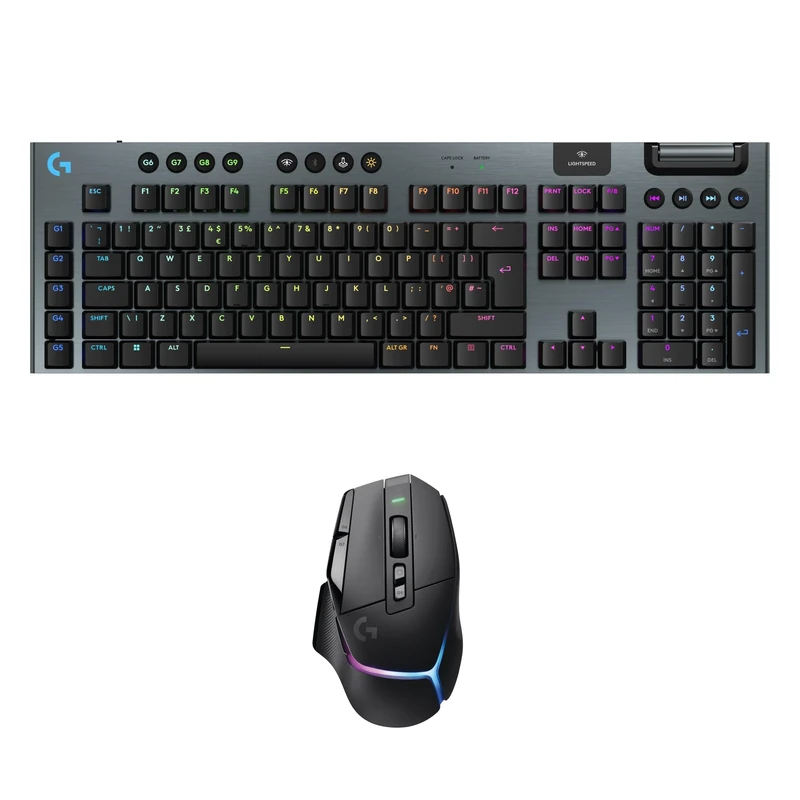 Logitech G G915 X LIGHTSPEED Low-Profile Wireless Gaming Keyboard, Double-Shot PBT Keycaps, GL Brown Tactile Switches - PC/Mac, QWERTY UK, Logitech G502 X PLUS LIGHTSPEED Wireless RGB Gaming Mouse