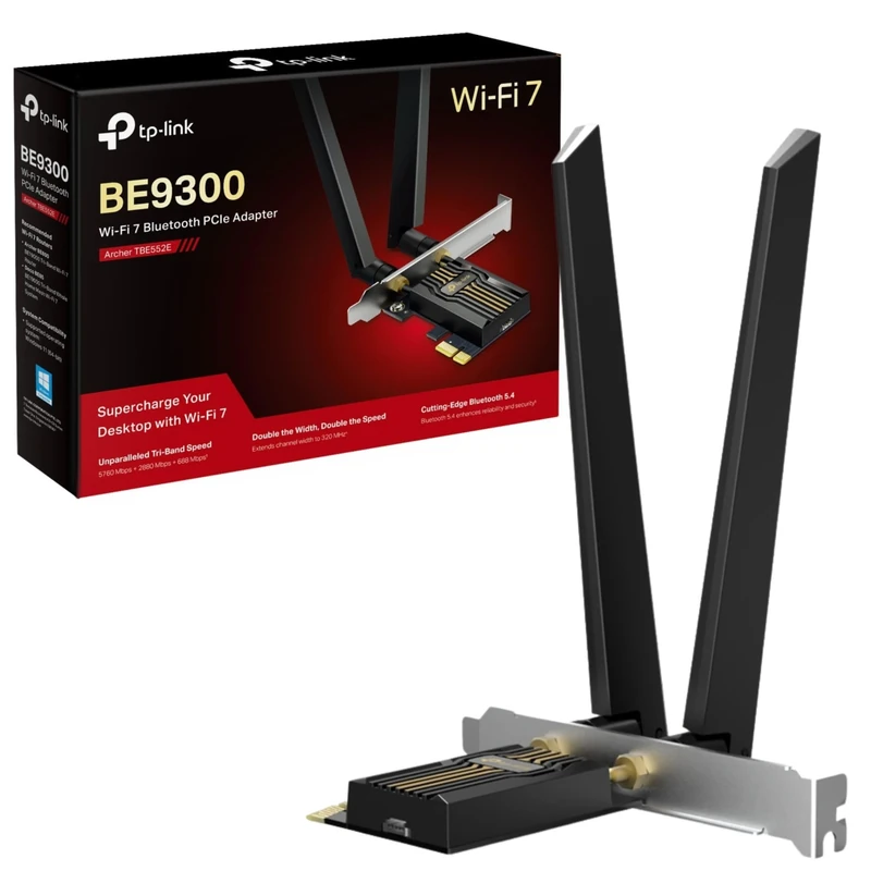 TP-Link Archer TBE552E WiFi 7 Card BE9300 Mbps Wireless Bluetooth 5.4 PCIe Network Card, Wider Signal Coverage, 6GHz, 5GHz, 2.4GHz PCI Express Bluetooth WiFi 7 Card for Desktop/PC Windows 11(64Bit)