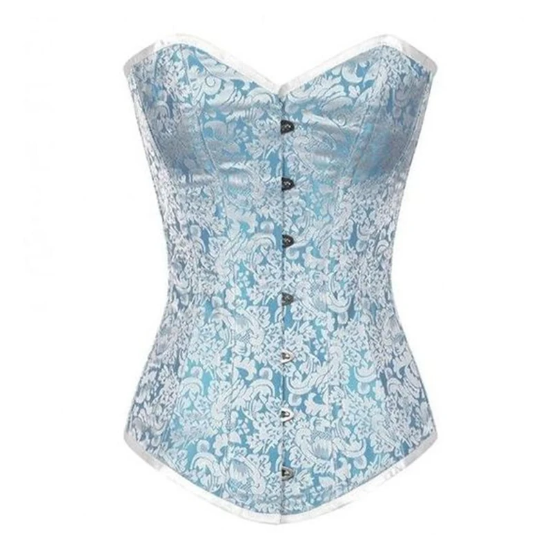 CorsetsNmore Baby Blue White Brocade Overbust Corset - Fairytale
