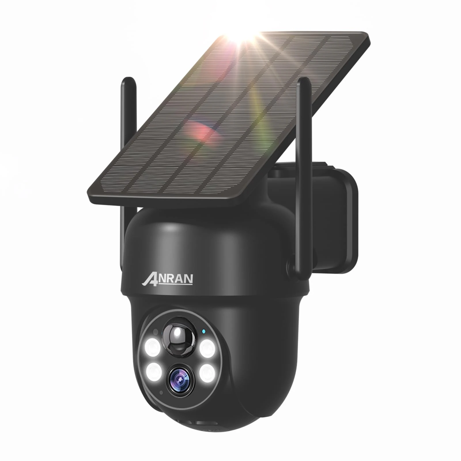 ANRAN 3K/5MP Solar Outdoor Camera, 360° PTZ Battery Home Surveillance Cameras, Integrated Solar Panel, Colour Night Vision, Light&Sound Alarm, 2-Way Audio, Motion Detection+4 Spotlight, Q04 Max Black