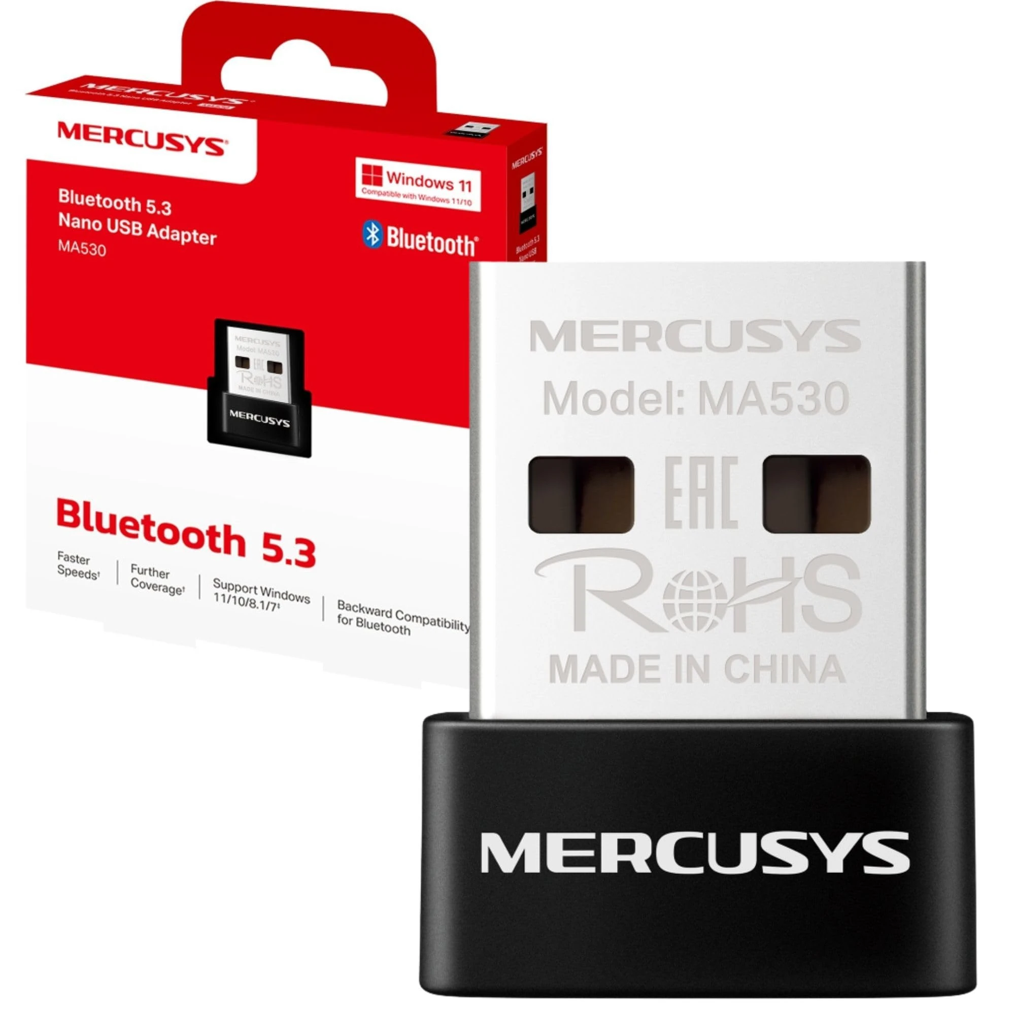 MERCUSYS MA530 Bluetooth 5.4 Adapter for PC, USB Bluetooth Dongle Nano Receiver, BLE Technology, Long Range, Plug & Play, Support Windows 11-10-8.1-8-7