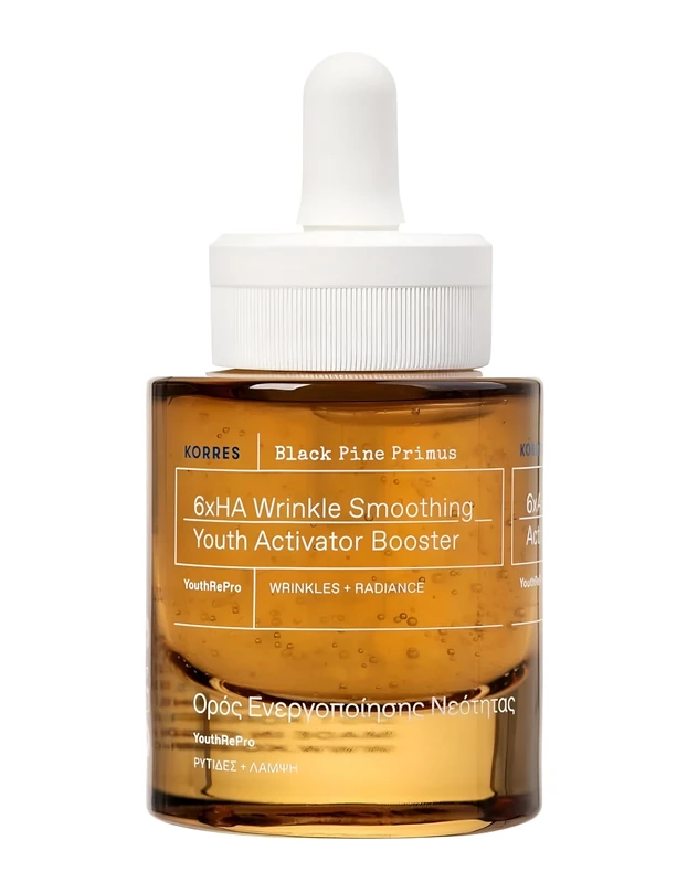 KORRES BLACK PINE PRIMUS 6x Hyaluronic Booster for Wrinkle Smoothing, Anti-Ageing Serum for Youthful Looking Skin, Silicone and Paraben-Free, Vegan, 30 ml