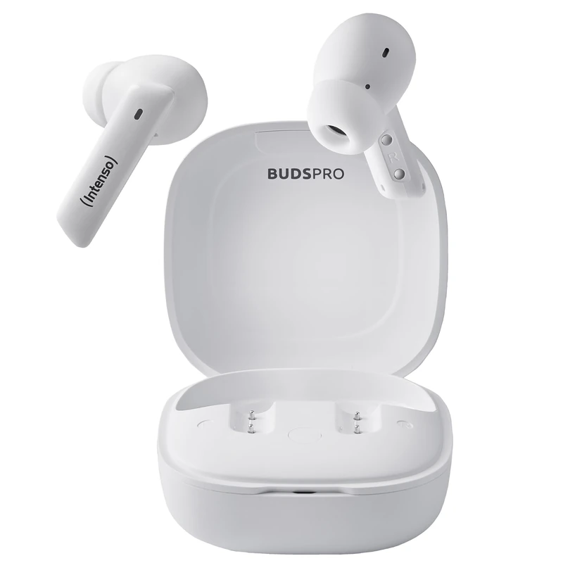 Intenso Buds Pro TWS True Wireless Headphones T512HAE with Hybrid ANC, ENC, Bluetooth and up to 35 Hours of Music Playback, White
