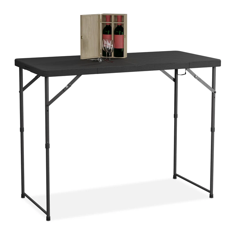 Relaxdays Garden Table Foldable, HWD: 74 x 120 x 60 cm, Plastic and Steel, Height-Adjustable, Fits 6, Camping, Black