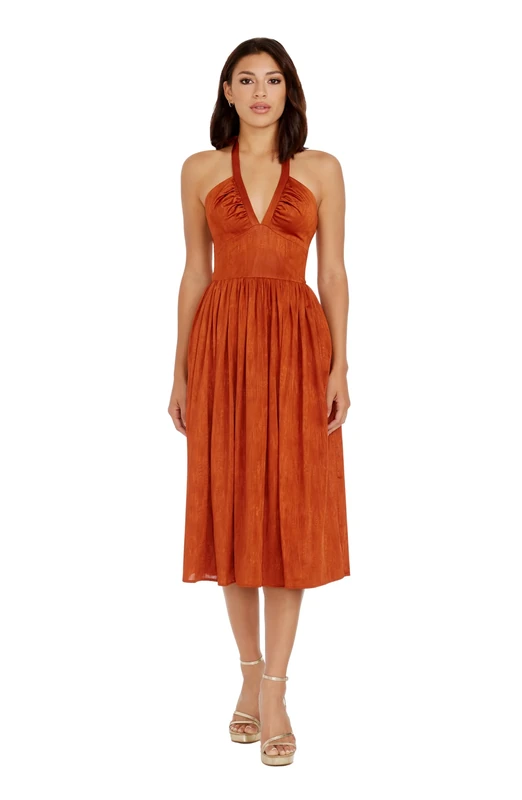 Dress the Population Women's Briar Fit and Flare Midi Dress Special Occasion, Burnt Orange, M