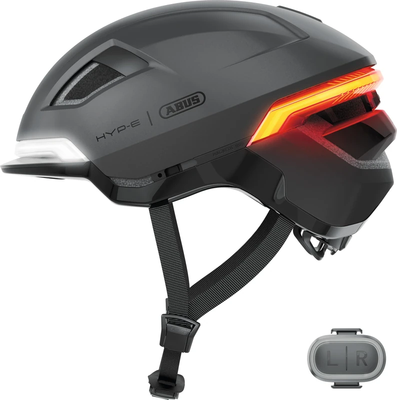 ABUS HYP-E Bike Helmet - Helmet with Front Light, Rear Light and Indicator Light - also Suitable for Cycling on e-Bikes and S-Pedelecs - for Teenagers and Adults - Size M, Grey