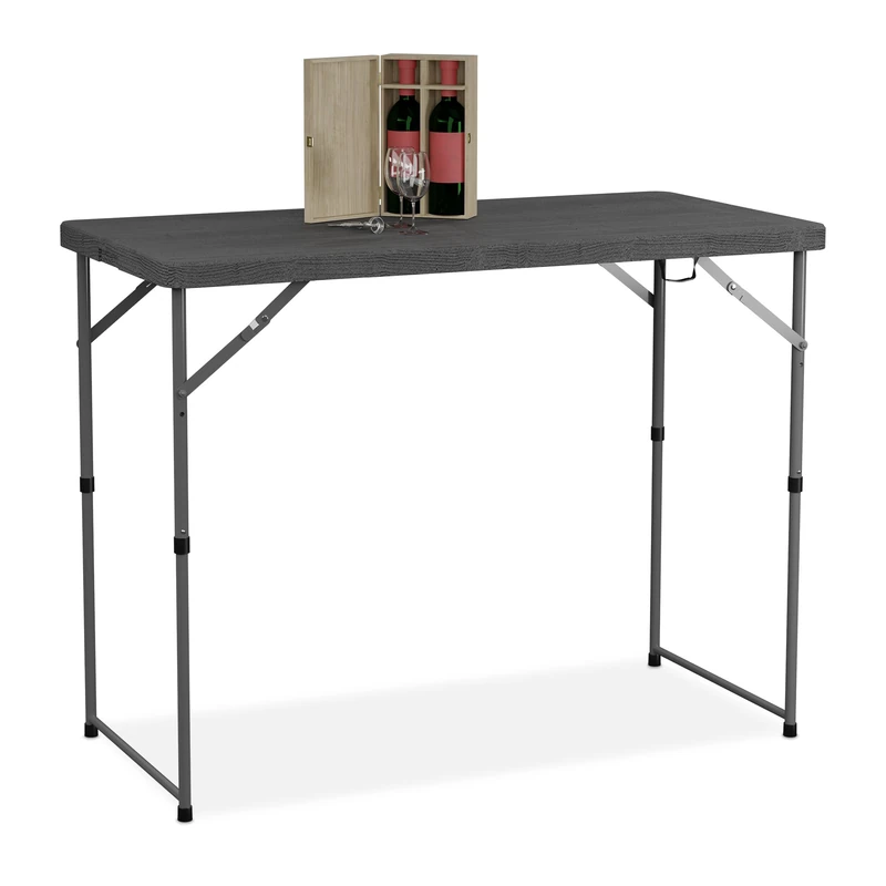 Relaxdays Garden Table Foldable, HWD: 74 x 120 x 60 cm, Plastic and Steel, Height-Adjustable, Fits 6, Camping, Grey