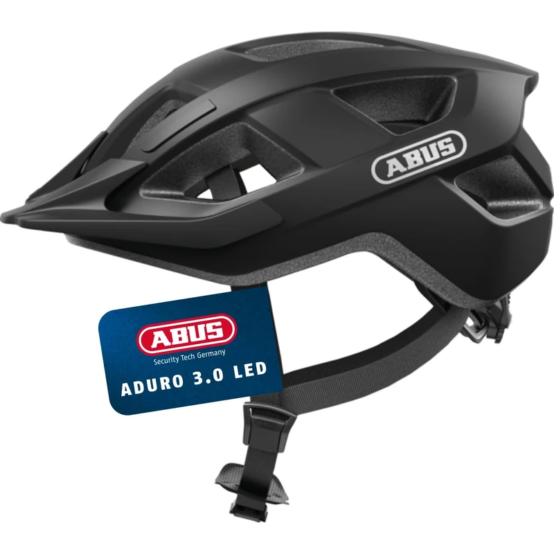 ABUS Aduro 3.0 LED Bike Helmet - sporty city Helmet in a stylish design for everyday and sporty Tours - with Rear Light - for Men and Women - Size S, black