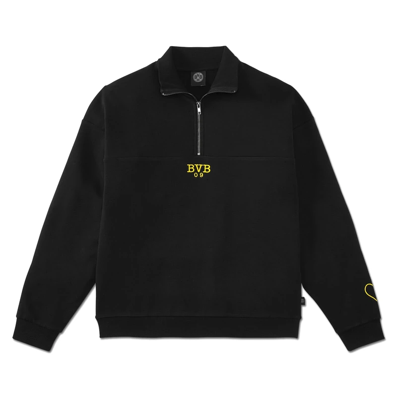 Borussia Dortmund Women's BVB Drift Zip Sweater Pullover, Black, L