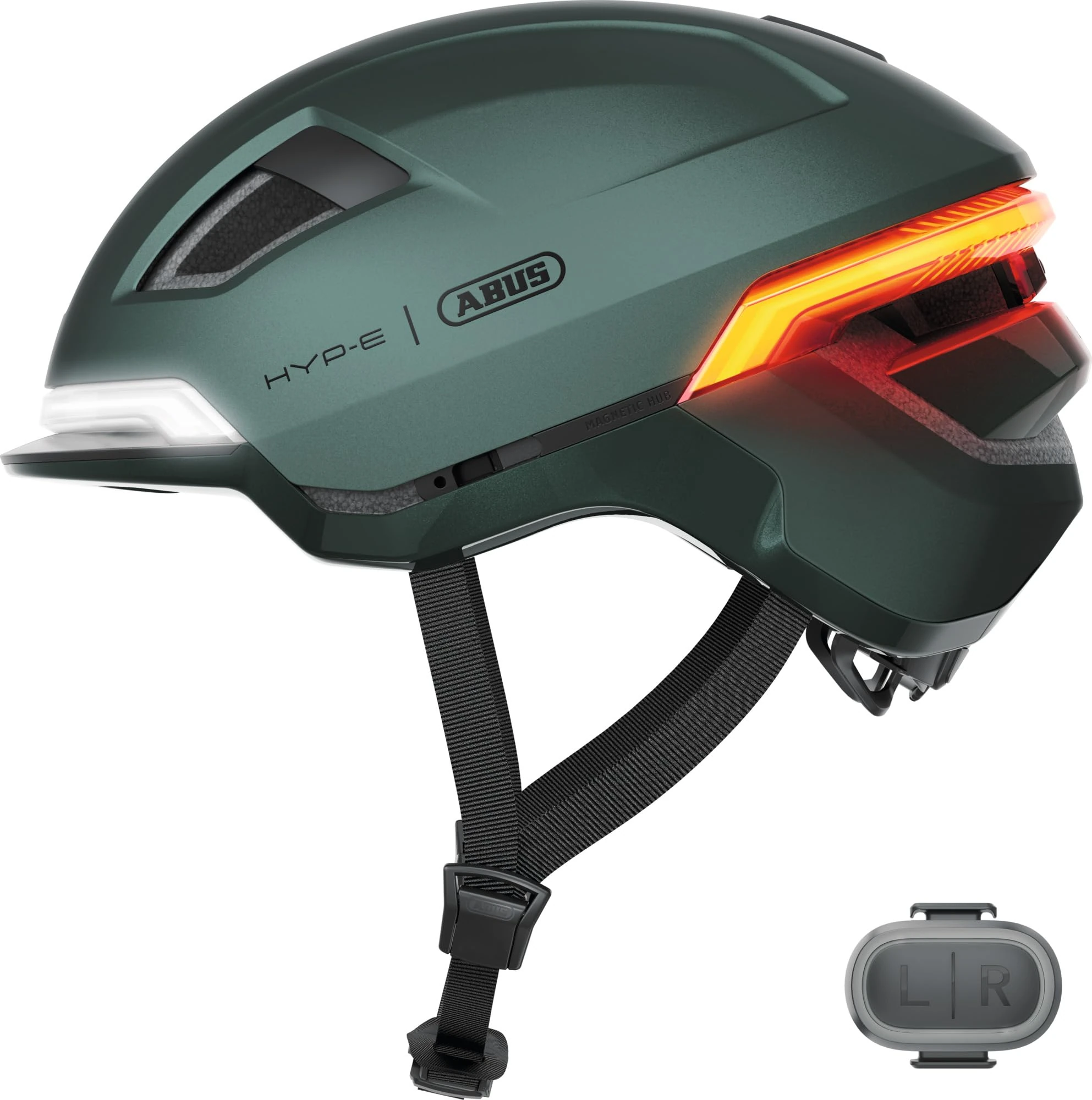 ABUS HYP-E Bike Helmet - Helmet with Front Light, Rear Light and Indicator Light - also Suitable for Cycling on e-Bikes and S-Pedelecs - for Teenagers and Adults - Size M, Green