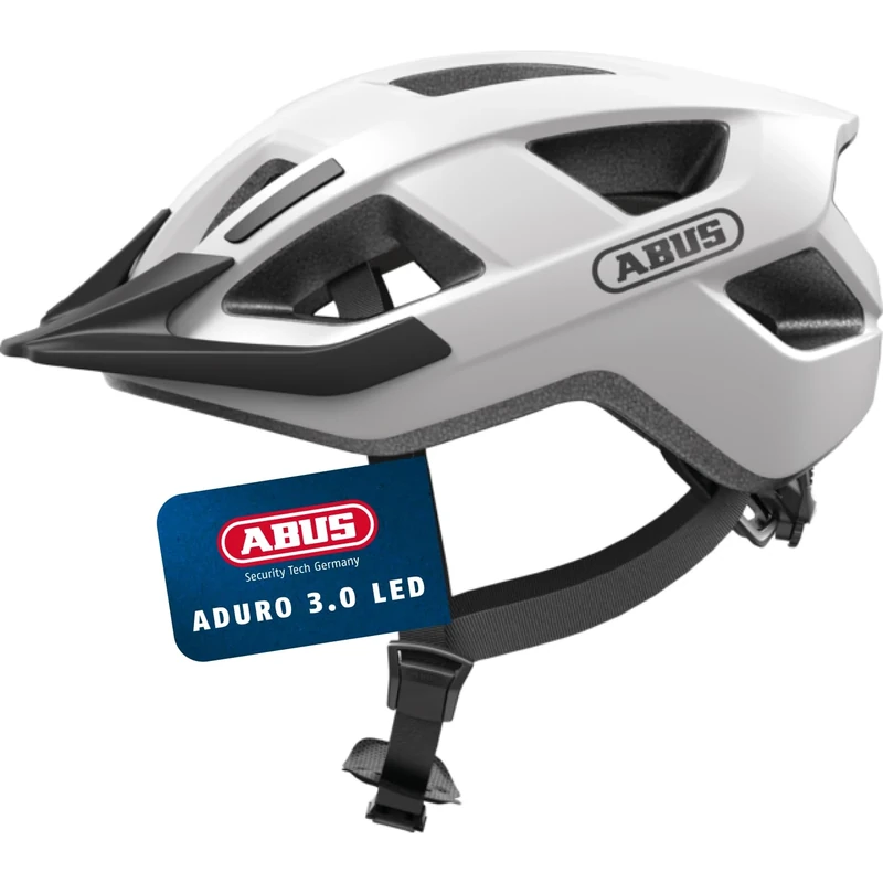 ABUS Aduro 3.0 LED Bike Helmet - sporty city Helmet in a stylish design for everyday and sporty Tours - with Rear Light - for Men and Women - Size S, black
