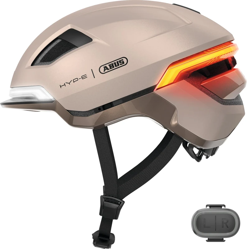 ABUS HYP-E Bicycle Helmet - Helmet with Front Light, Rear Light and Indicator Light - also Suitable for Cycling on e-Bikes and S-Pedelecs - for Teenagers and Adults - Size S, beige