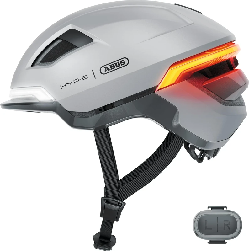 ABUS HYP-E Bike Helmet - Helmet with Front Light, Rear Light and Indicator Light - also Suitable for Cycling on e-Bikes and S-Pedelecs - for Teenagers and Adults - Size S, Silver