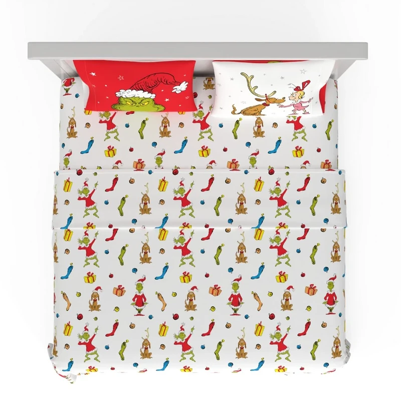 Franco Collectibles Dr. Seuss The Grinch Super Soft Microfiber 4-Piece Sheet Set King Size (Officially Licensed Product)