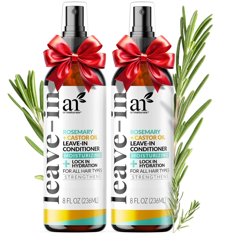 Artnaturals Rosemary & Castor Oil Leave-In Conditioner - 2 Pack - (8 Fl Oz / 236ml) - Made with Organic Ingredients - for All Hair Types – Treatment for Damaged, Dry, Color Treated and Hair Loss