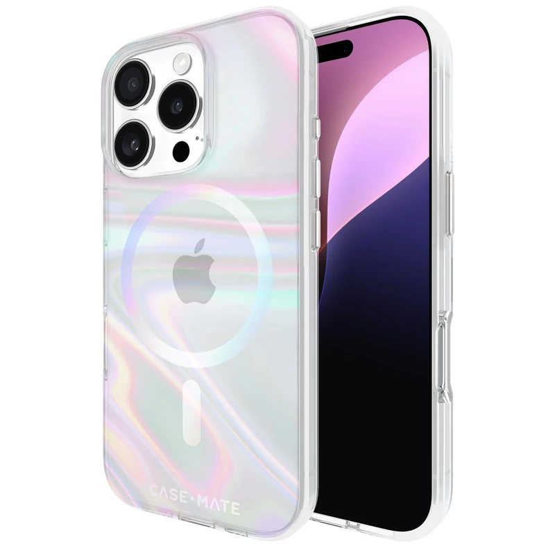 Case-Mate iPhone 16 Pro Case [Compatible with MagSafe] - Stylish Iridescent Phone Case with 12ft Drop Protection - Premium Magnetic Cover for iPhone 16 Pro - Soap Bubble