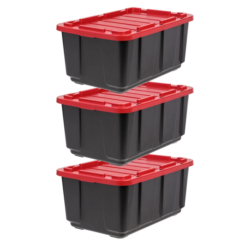 Iris Ohyama – Set of 3, 100 L – Storage Box with Lid – Outdoor Storage Chest – Sturdy, Stackable, BPA-Free, Durable – Black – UTB‑27
