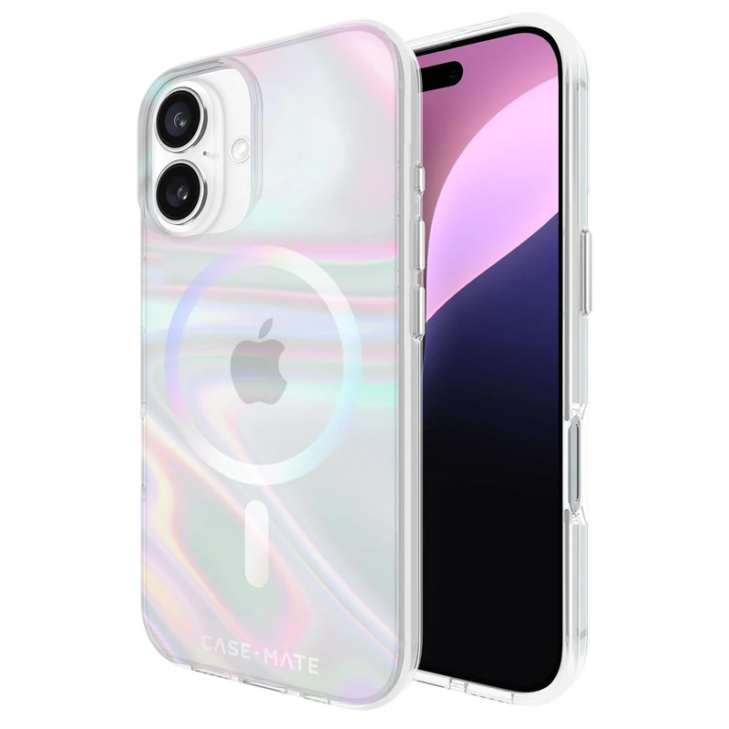 Case-Mate iPhone 16 Case [Compatible with MagSafe] - Stylish Iridescent Phone Case with 12ft Drop Protection - Premium Magnetic Cover for iPhone 16 - Soap Bubble