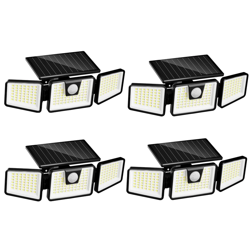 Falcon Set of 4 Solar Spotlights with 3 Black Heads – Powerful White LED Light, Adjustable with Motion Sensor, Ideal for Securing Garden, Terrace and Outdoors (H9.3 cm)