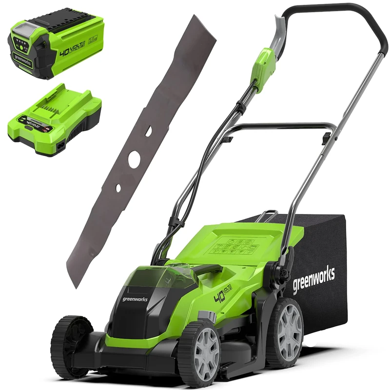 Greenworks 40V Cordless Lawnmower for Lawns up to 200m², 35cm Cutting Width, with 2Ah Battery & Charger-G40LM35K2 + Greenworks Original 35 cm replacement blade (2920107)