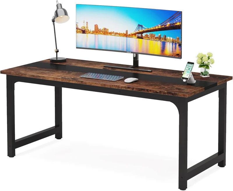 LITTLE TREE 63 Inch Large Executive Office Desk, Simple Computer Workstation with 31.5 inch Extra Wide Desktop for Home Office