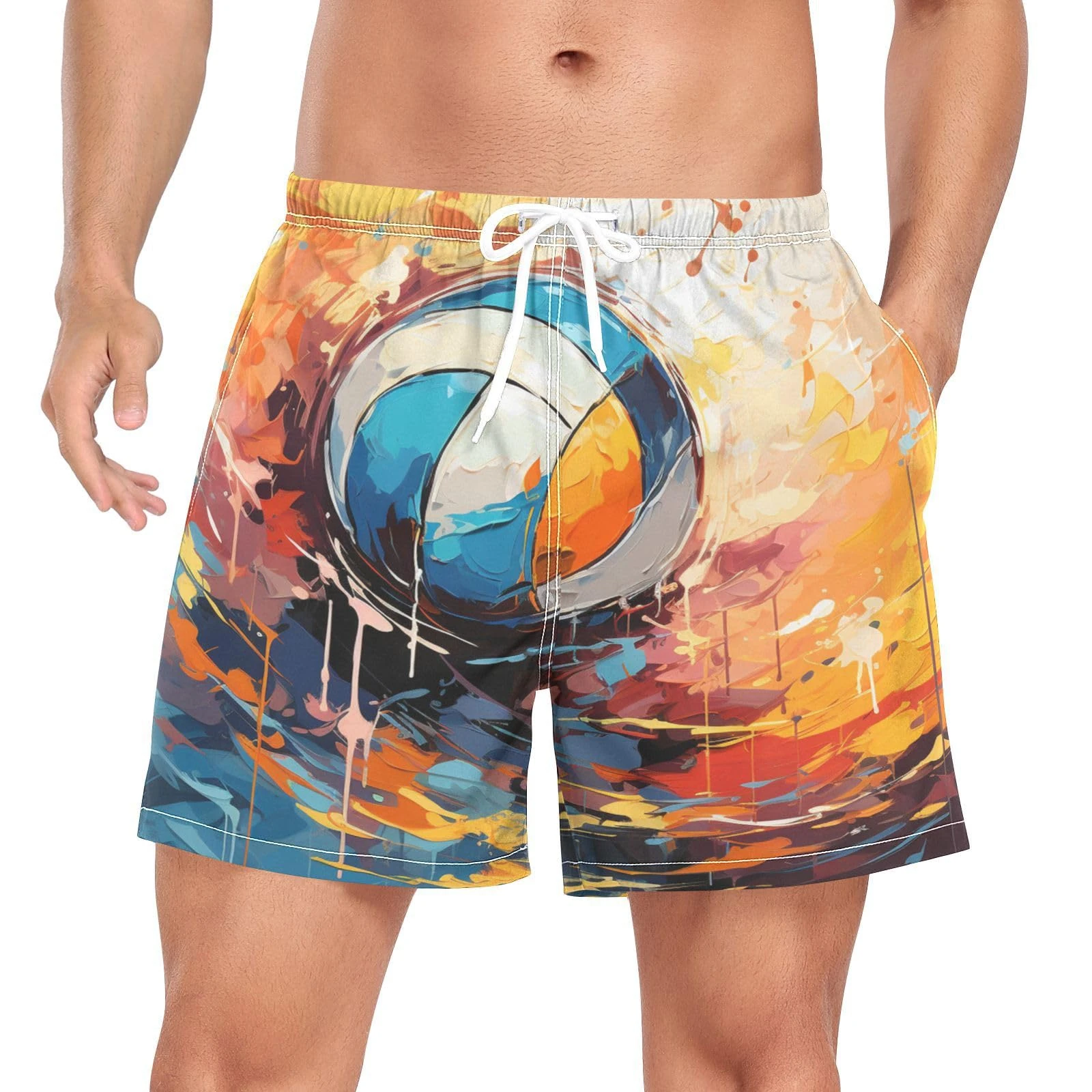 Niigeu Art Volleyball Paint Ball Men's Swim Trunks Quick Dry Boy Shorts