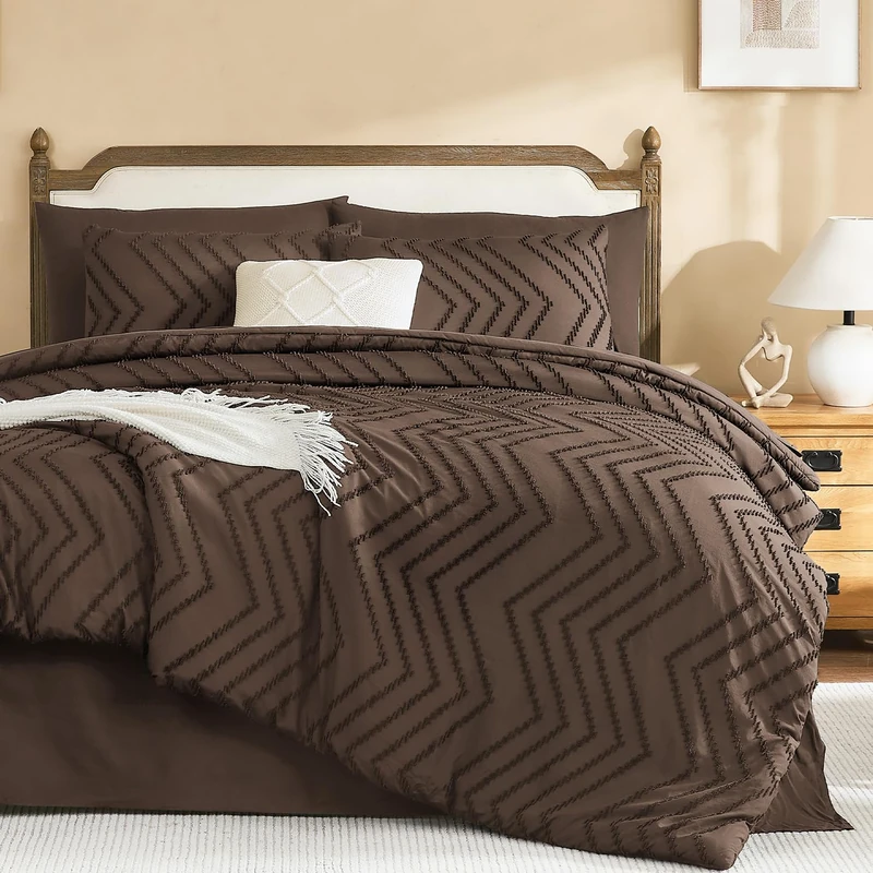 Litanika Brown Queen Comforter Set with Sheets, 7 Pieces Boho Bed in a Bag
