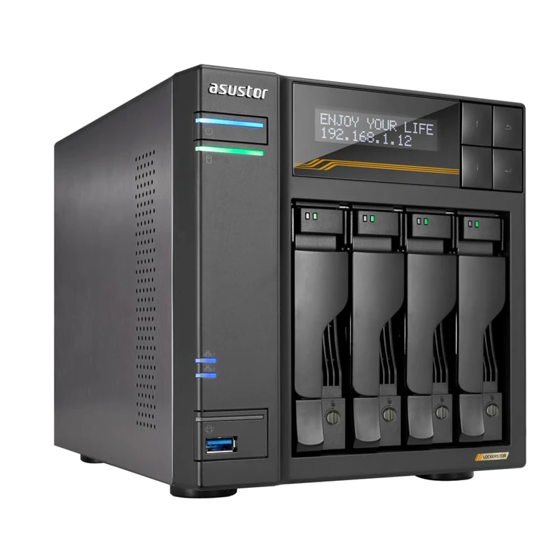 Asustor Lockerstor 4 Gen3 AS6804T, 4 Bay NAS Network Storage, AMD Ryzen Quad-Core 2.3 GHz, 16GB RAM ECC DDR5, 4 M.2 NVMe Slots, Dual 5GbE & Dual 10GbE Port, USB 4.0 Type-C, Network Attached Storage