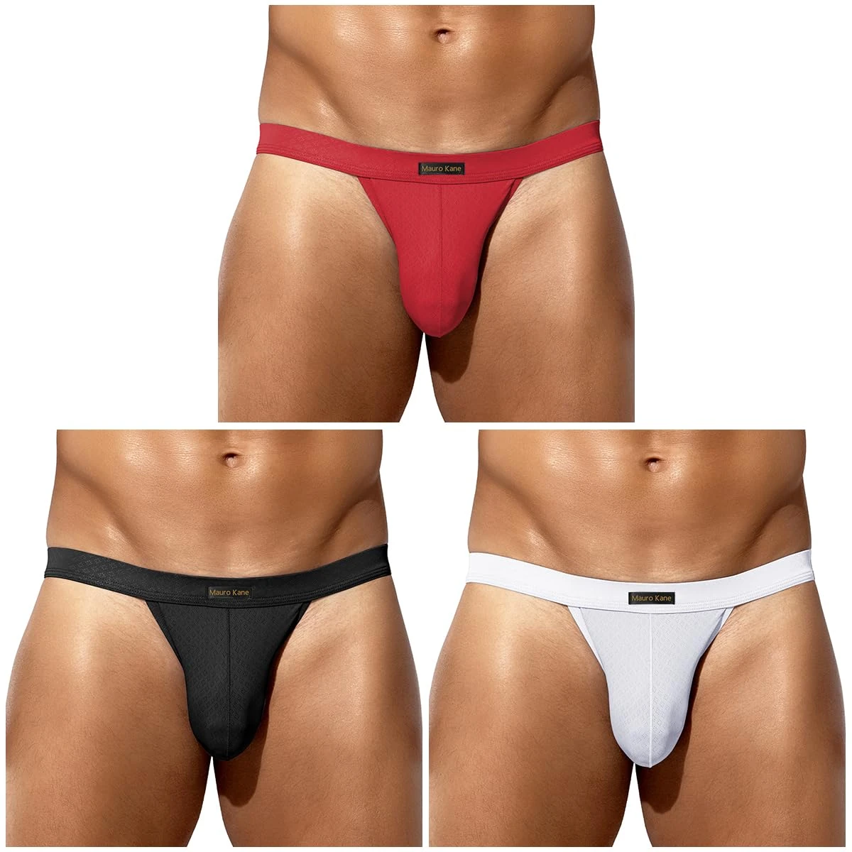 Mauro Kane Men's Underwear Briefs Soft Breathable Mens Briefs Sexy Low Rise Mens Underpants Pack of 3,(Black/Red/White)-XXL