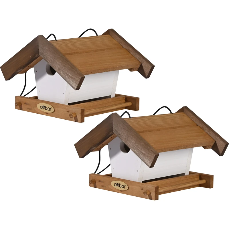 dobar® Green Label Small Bird House Autumn Fruits in Set of 2 - Feeder Stations for Wild Birds for Hanging - Wild Bird Feeder - 22.5 x 21 x 16 cm - Brown/White
