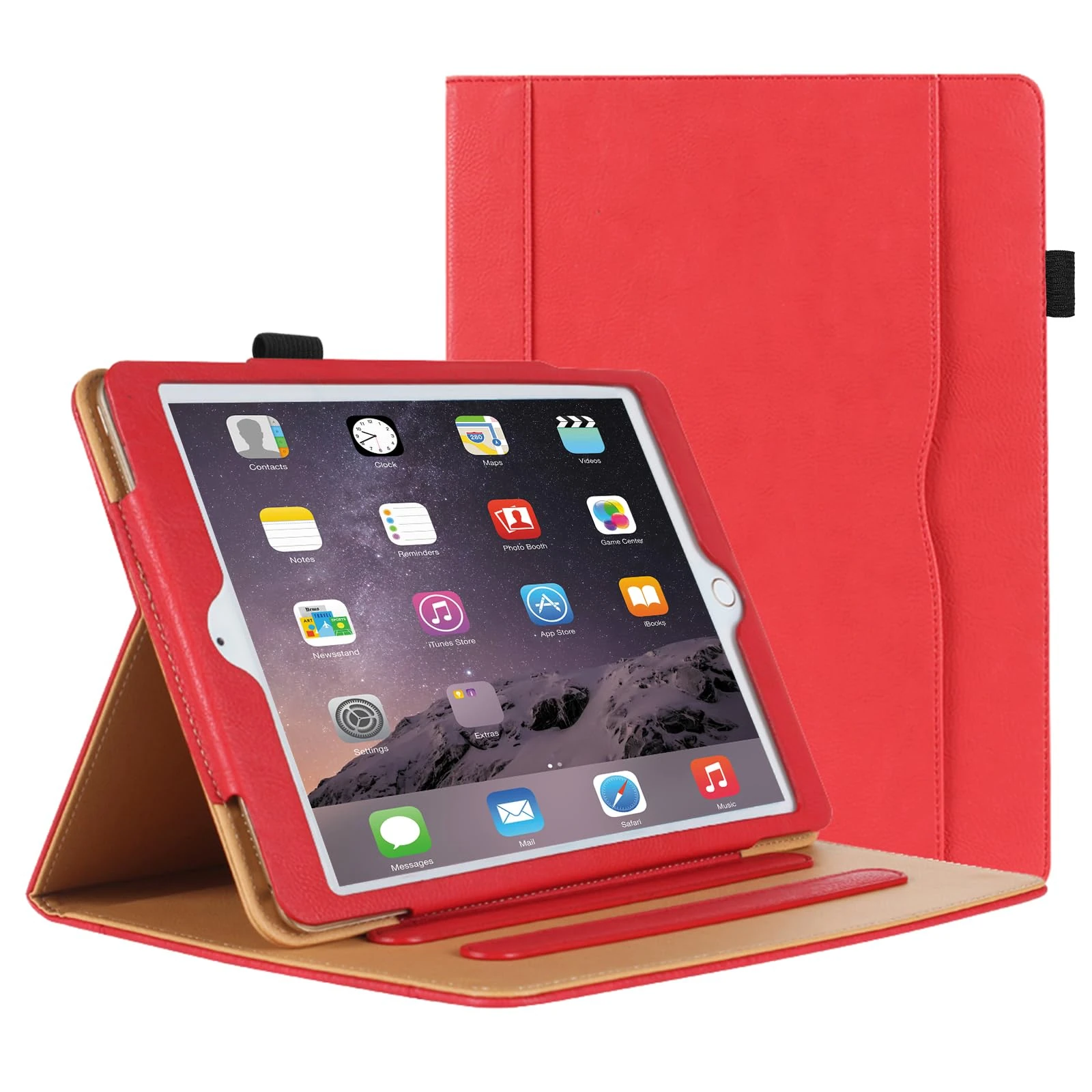 DAORANGE Case for iPad 6th/5th Generation 9.7-Inch 2018/2017, for iPad Air 2 Case, PU-Leather Cover with Pencil Holder, Multi-Angle Stand, Document Pocket and Auto Sleep/Wake (Red)
