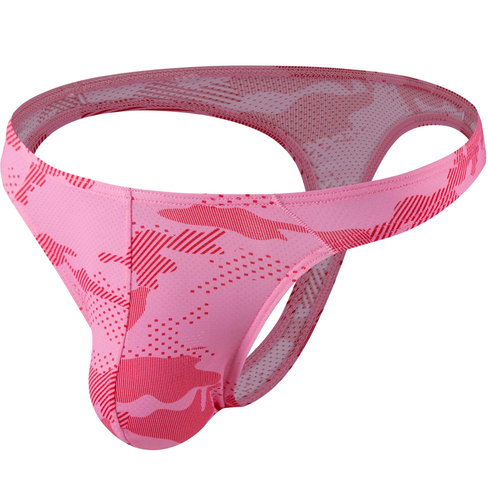Summer Code Men's Thong G-String Underwear Micro Mesh Bulge Pouch Thong Panties Soft Stretch Bikini T-Back Underwear, Pink, M