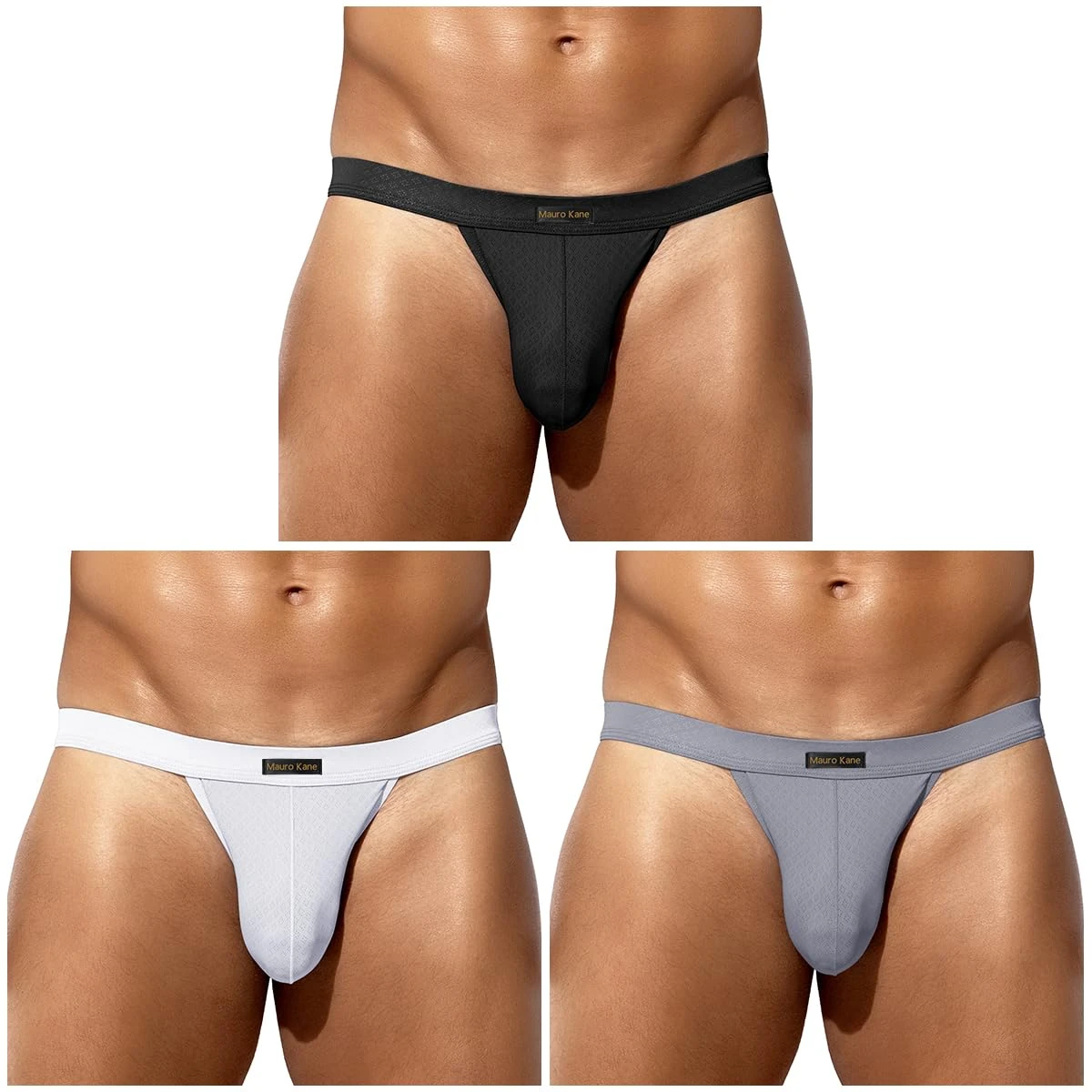 Mauro Kane Men's Underwear Briefs Soft Breathable Mens Briefs Sexy Low Rise Mens Underpants Pack of 3,(Black/White/Gray)-XXL