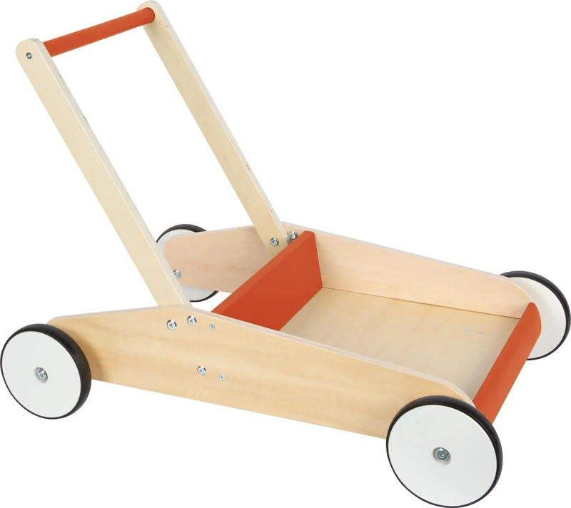small foot Baby Walker Copper Red, Robust Wooden Push-Along Walker, Large Storage Surface, Ages 12+ Months, 12610