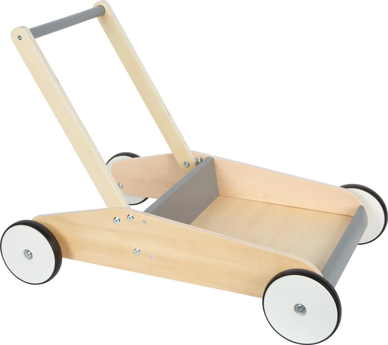 small foot Baby Walker Slate Grey, Robust Wooden Push-Along Walker, Large Storage Surface, Ages 12+ Months, 12550
