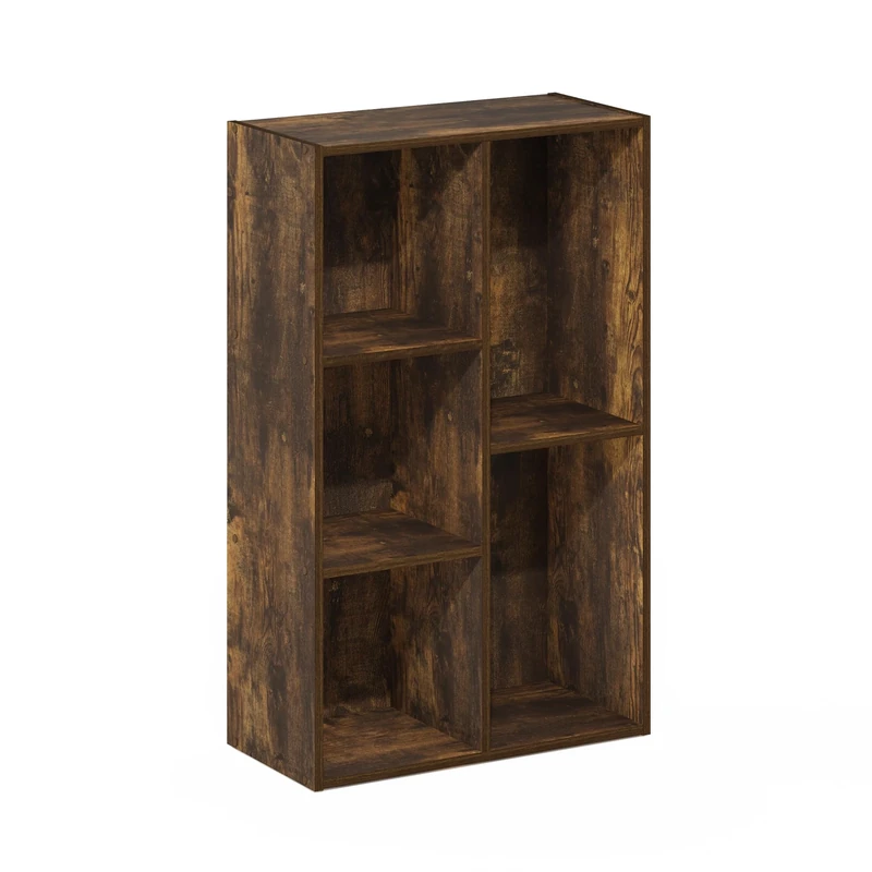 Furinno LUDER Book Shelf, 5-Cube Bookshelf, Bookcase with Open Shelf, Tool Free Assembly, 9.4 x 19.7 x 31.5, for Living Room, Bedroom, Home Office, Amber PINE