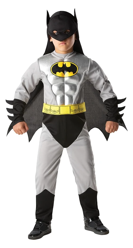 Rubies Official DC Comics Batman Children's Metallic Muscle Chest Costume and Batman Costume Bundle, Super Hero Fancy Dress Up, Size Small Halloween