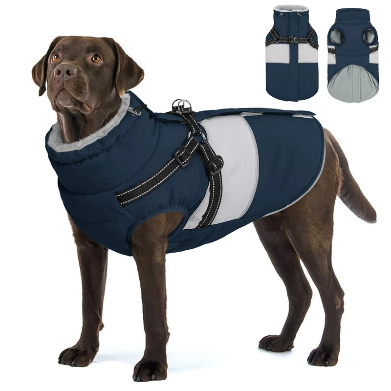 AOFITEE Dog Coat for Large Dogs Waterproof Dog Winter Jacket with Harness