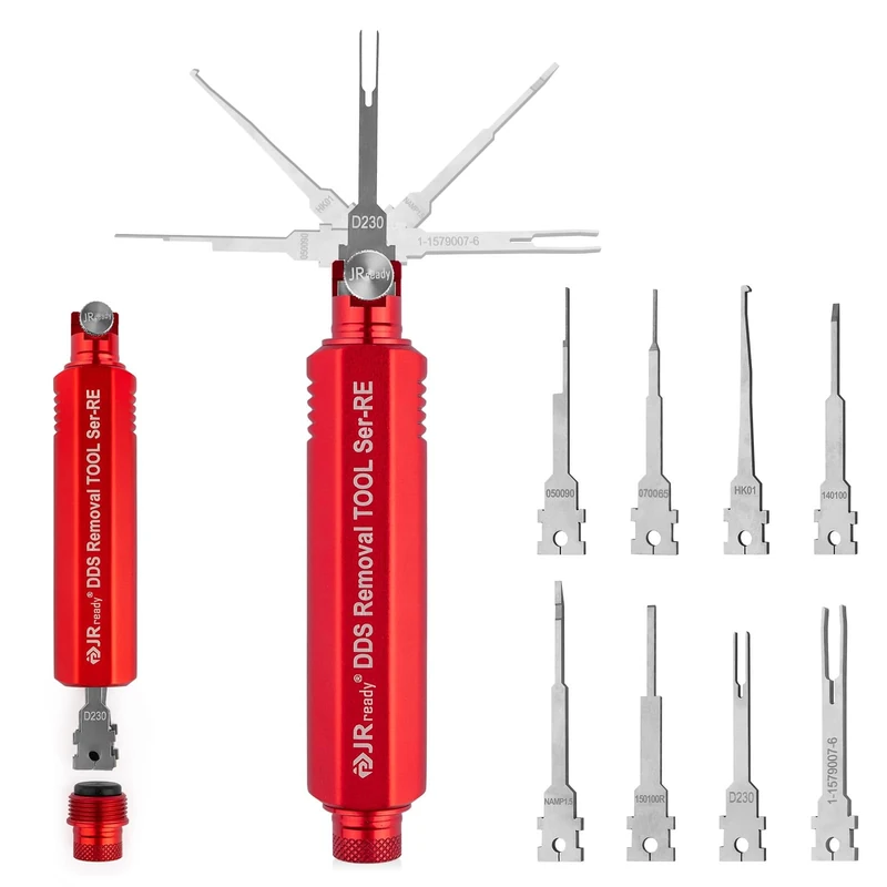 JRready ST5354 Pin Removal Tool Kit for Tyco Micro Timer, JPT, MQS, MCON 1.2, Sumitomo, Yazaki Kaizen 0.64, Amp, Molex Pin Extractor, Includes 8 Replacement Tips - Image 1