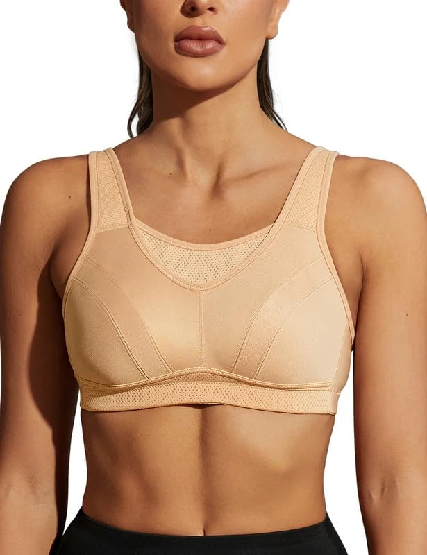 WingsLove Women's Sports Bra High Impact Bra Full Coverage Wirefree Workout Non Padded Ultimate Running Bra Sports Bra Women Plus Size(Honey Nude,36DD)