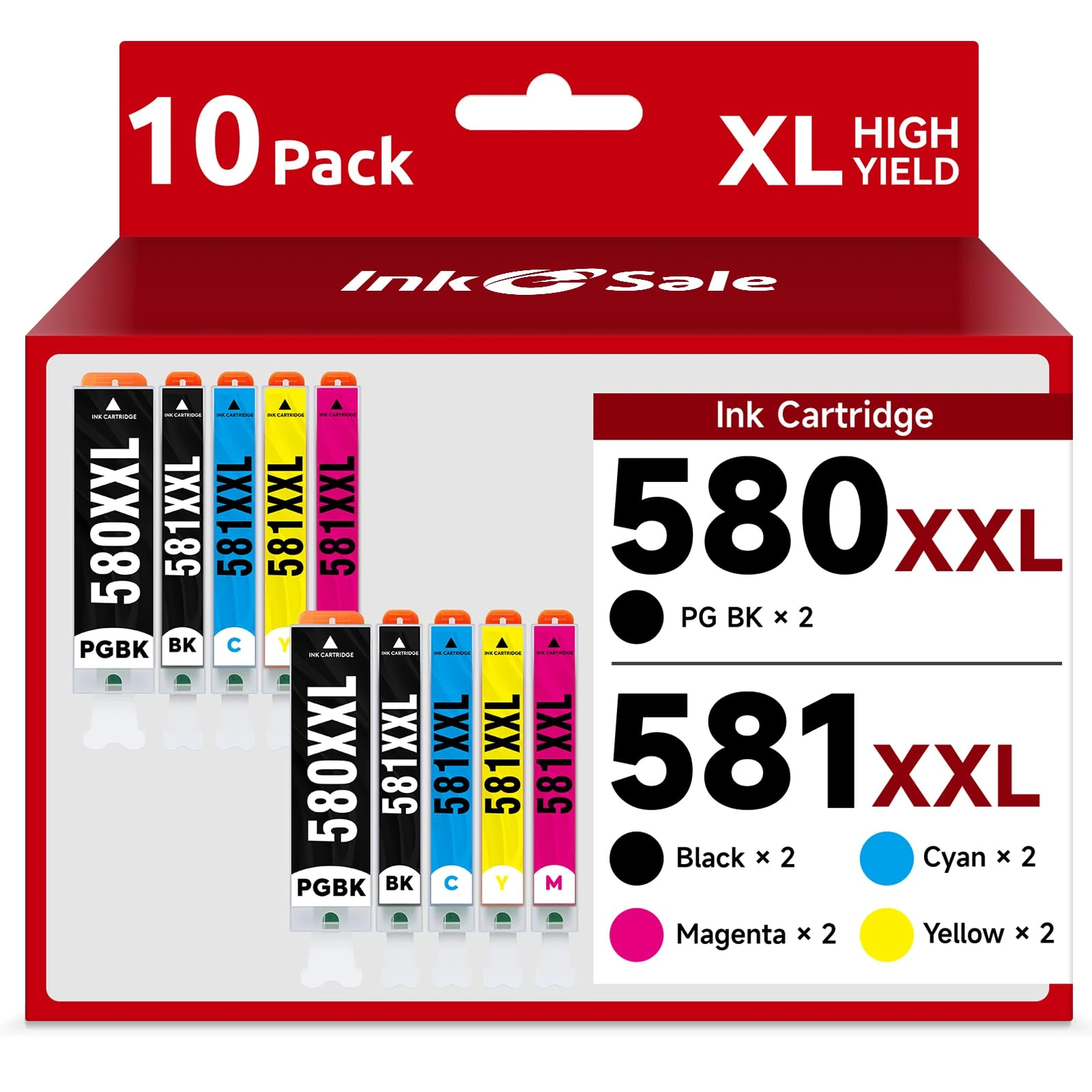 INK E-SALE 580 581 Ink Cartridges Replacement for Canon PGI-580 XXL CLI-581 XXL 10-Pack for TS6350 TS700 TS705 TS705A TR8550 TR7550 TS8350 TS8351 TS6150 TS6151 TS9550