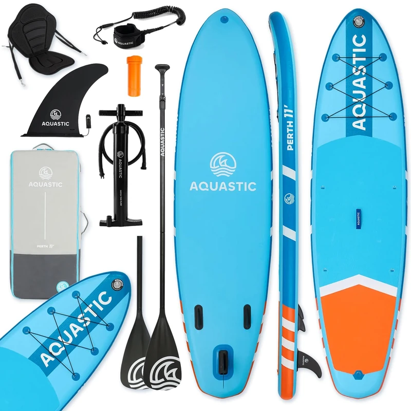 AQUASTIC Perth 11 Inch SUP Board Set Inflatable with Accessories | All-Round Stand Up Paddle Board 335.5 cm | Complete Set for Beginners & Advanced Users | Dropstitch, Carry Bag, Paddle, Pump