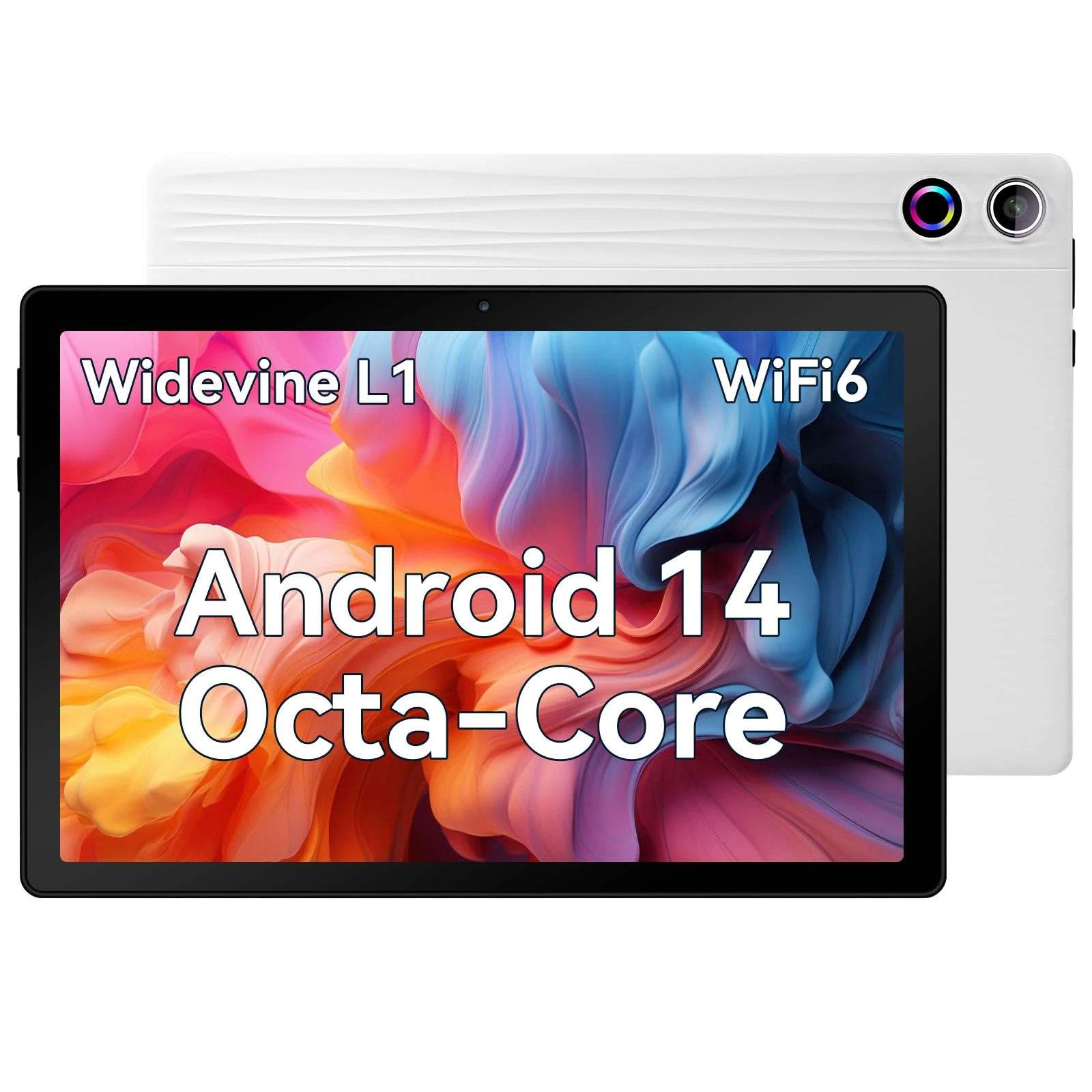Freeski 10 Inch Tablet Android 14, 10GB RAM 64GB ROM 1TB TF, Octa-Core 2.0GHz Processor, 5G+2.4G WiFi 6, 8+5MP Dual Camera, 5000mAh Battery, Newest Tablets with Widevine L1 (White)