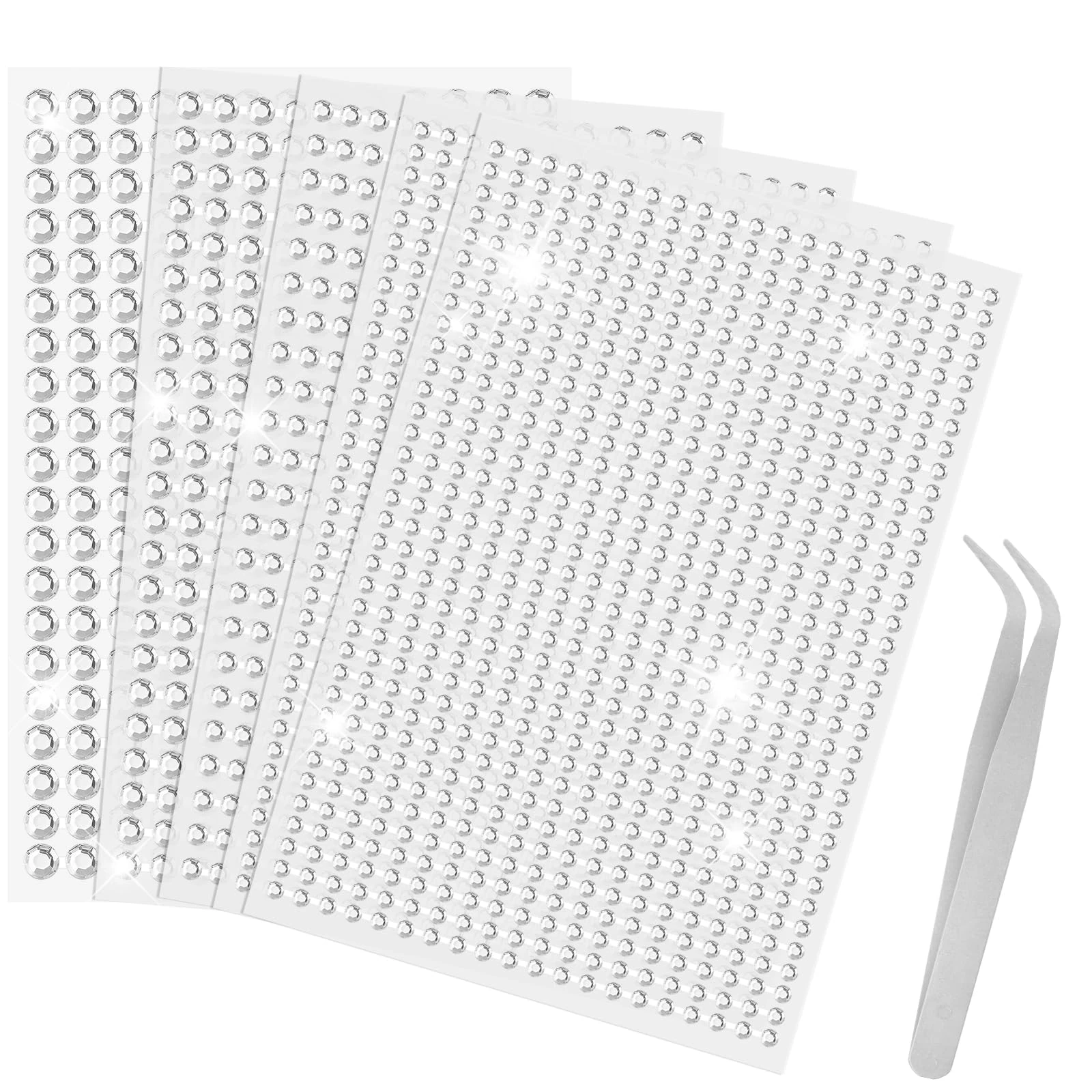 Sularpek 2542 Pcs Gem Stickers, 5 Sheets Self Adhesive Gems, Acrylic Crystal Gems Sheets, Rhinestone Stickers for Craft DIY Nail Facial Nail Makeup Decoration, with Pick Up Tweezer(3/4/5/6mm)