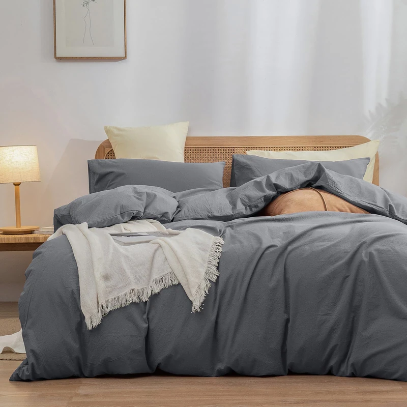 BESTOUCH Cotton Solid Duvet Cover Set Quiet Shade Grey Oversized Queen